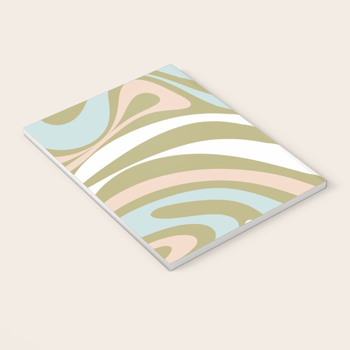Retro Abstract New Groove Swirl Pattern Soft Sage Green Light Blue Notebook Gallery Image 3