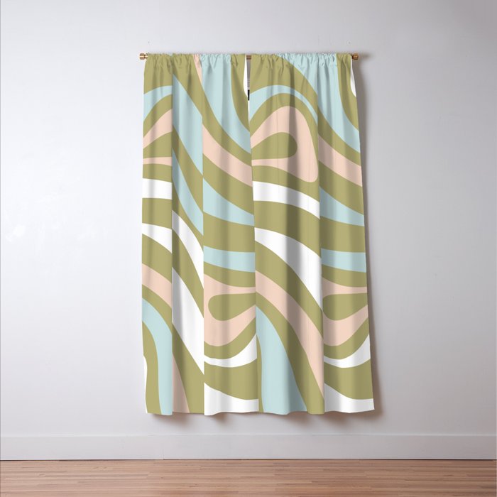 Retro Abstract New Groove Swirl Pattern Soft Sage Green Light Blue Window Curtain Gallery Image 3