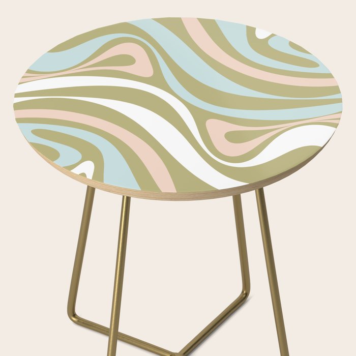 Retro Abstract New Groove Swirl Pattern Soft Sage Green Light Blue Side Table Gallery Image 2