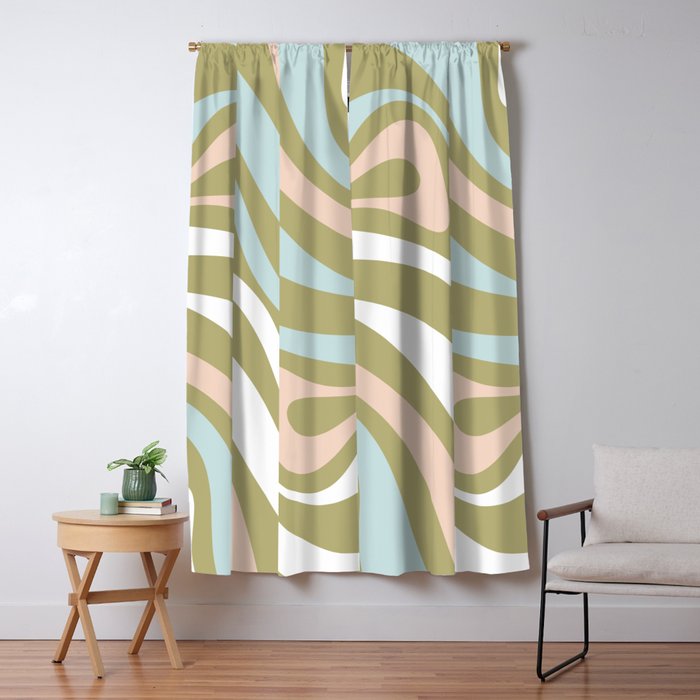 Retro Abstract New Groove Swirl Pattern Soft Sage Green Light Blue Window Curtain Gallery Image 5