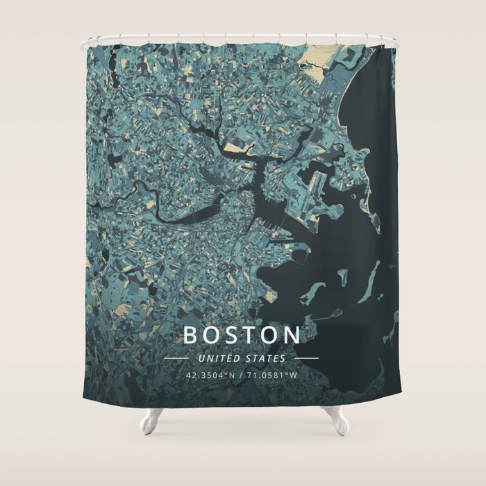 Boston, United States - Cream Blue Shower Curtain Gallery Image 1