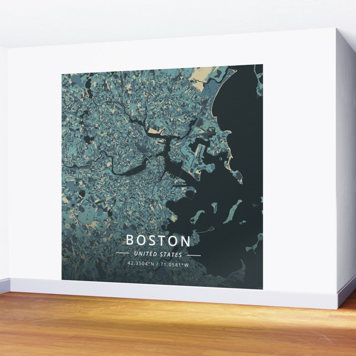 Boston, United States - Cream Blue Wall Mural Gallery Image 2