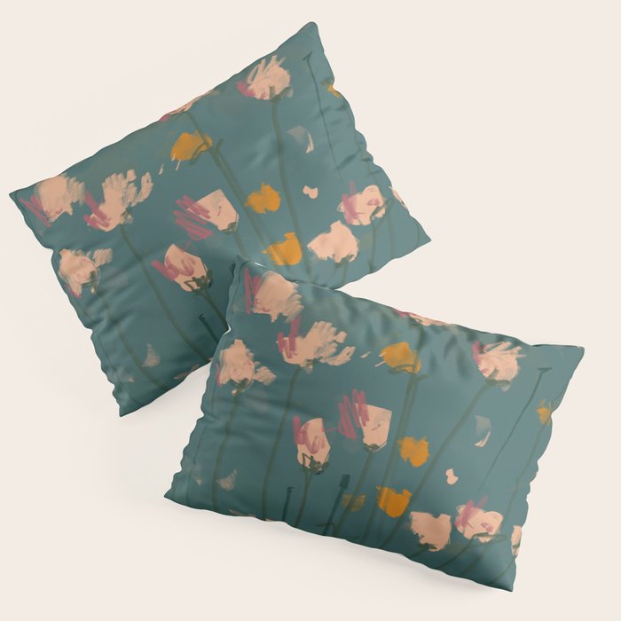 Pastel Floral on Emerald Green Pillow Sham Gallery Image 3