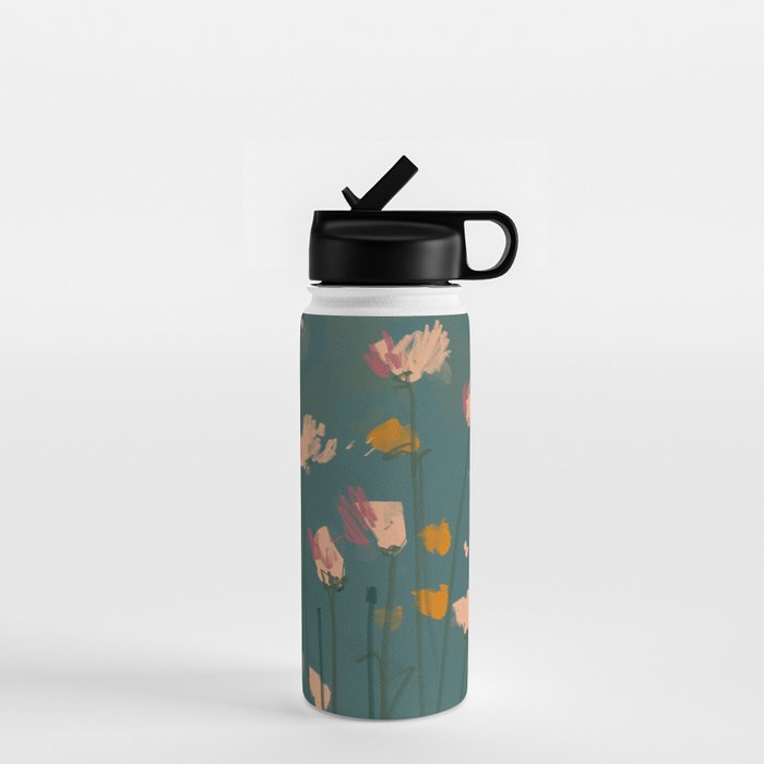 Pastel Floral on Emerald Green Water Bottle Gallery Image 1