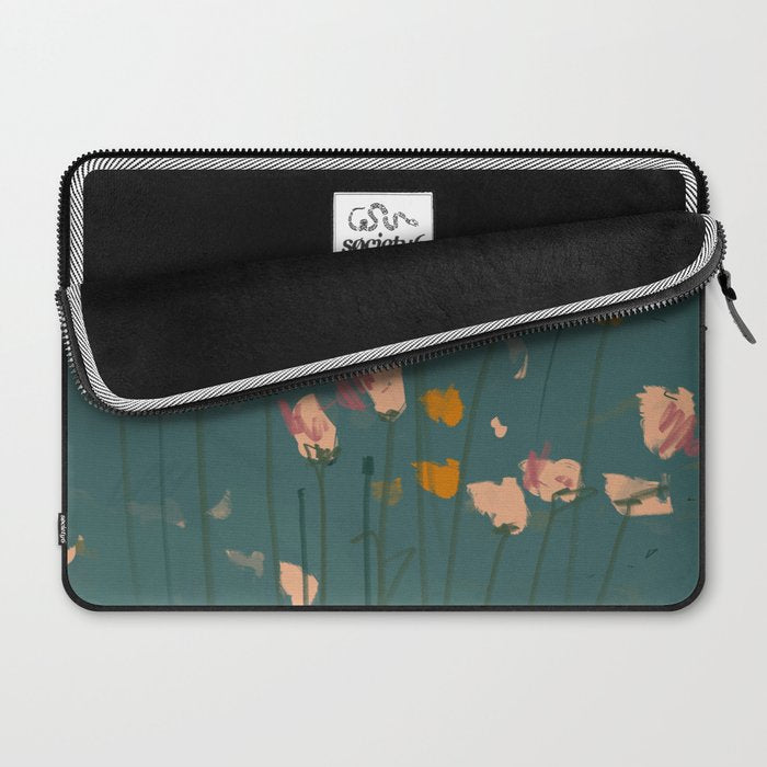 Pastel Floral on Emerald Green Laptop Sleeve Gallery Image 2