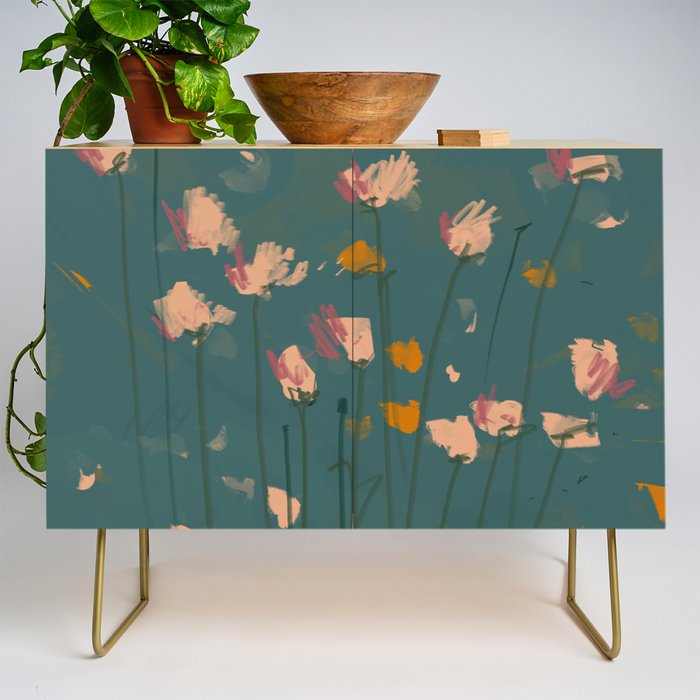 Pastel Floral on Emerald Green Credenza Gallery Image 1