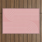 Minimal Line Curvature X Pink Mid Century Modern Arch Abstract Outdoor Rug Gallery Image 1