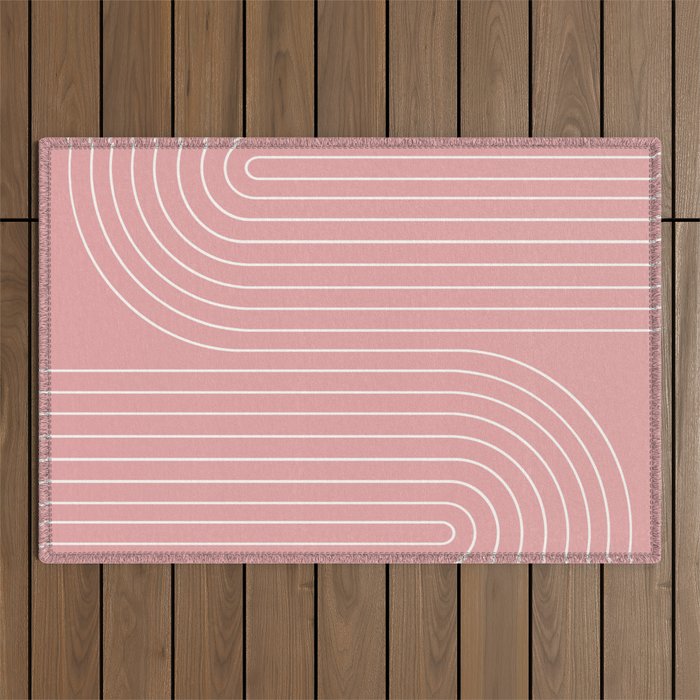 Minimal Line Curvature X Pink Mid Century Modern Arch Abstract Outdoor Rug Gallery Image 1