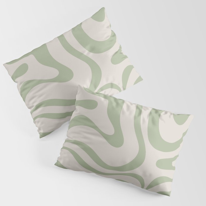 Liquid Swirl Abstract Pattern in Almond and Sage Green Pillow Sham Gallery Image 3