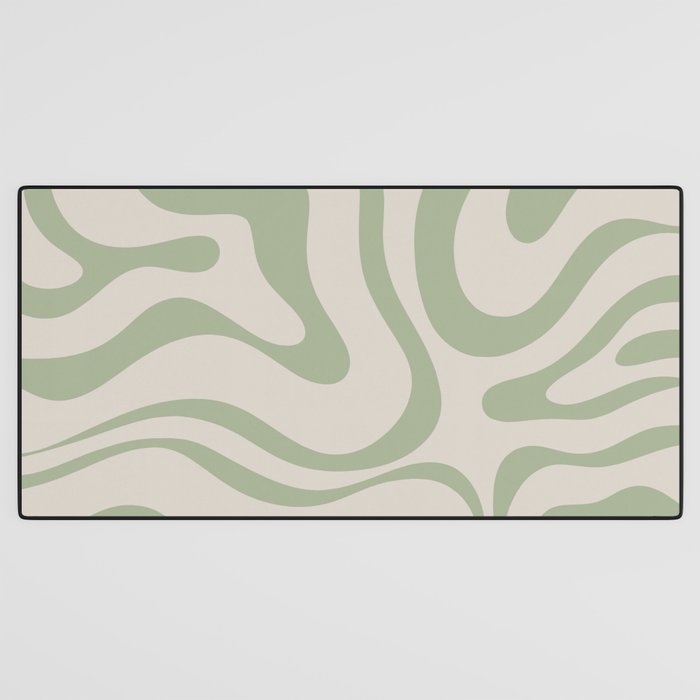 Liquid Swirl Abstract Pattern in Almond and Sage Green Desk Mat Gallery Image 3