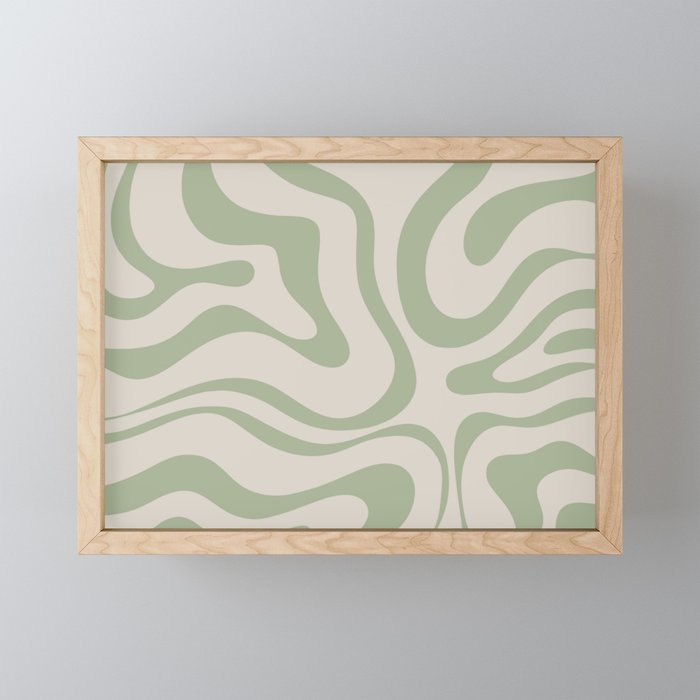 Liquid Swirl Abstract Pattern in Almond and Sage Green Mini Art Print Gallery Image 1