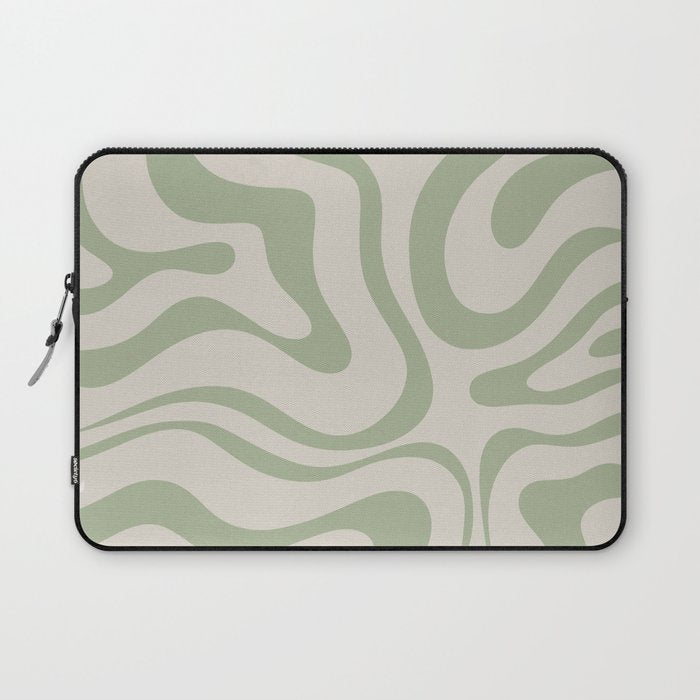 Liquid Swirl Abstract Pattern in Almond and Sage Green Laptop Sleeve Gallery Image 1