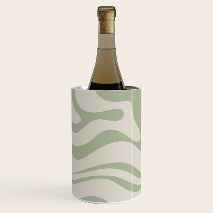 Liquid Swirl Abstract Pattern in Almond and Sage Green Wine Chiller Gallery Image 2