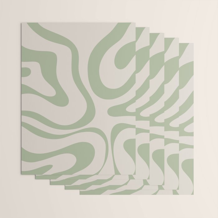 Liquid Swirl Abstract Pattern in Almond and Sage Green Wrapping Paper Gallery Image 3