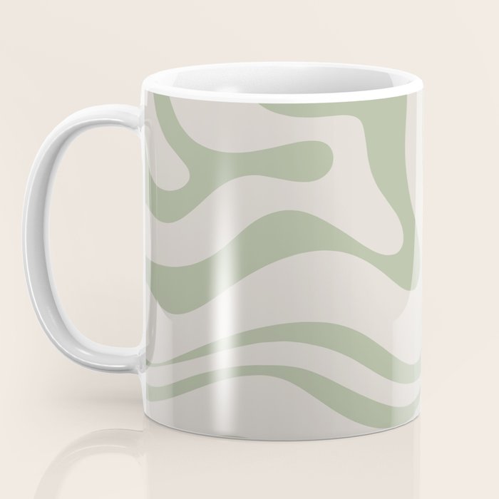 Liquid Swirl Abstract Pattern in Almond and Sage Green Coffee Mug Gallery Image 3