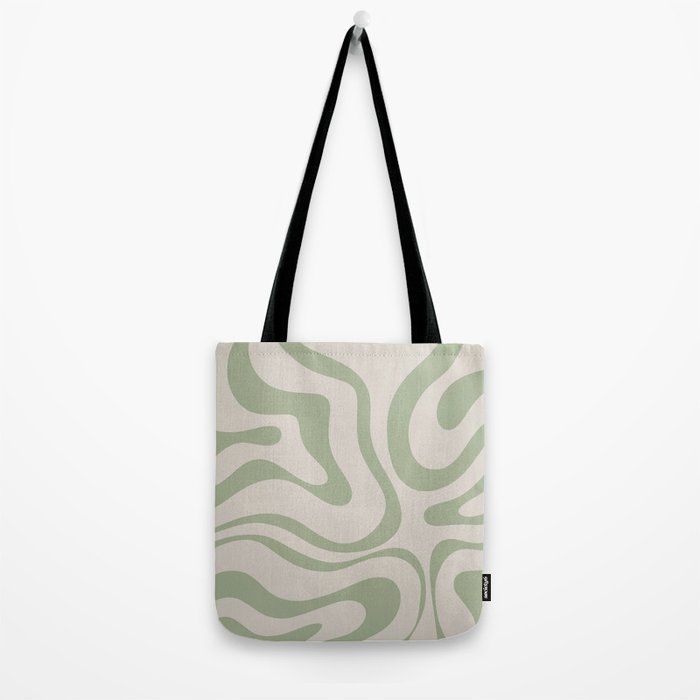 Liquid Swirl Abstract Pattern in Almond and Sage Green Tote Bag Gallery Image 2