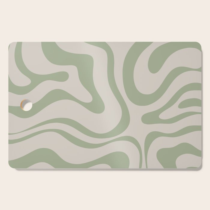 Liquid Swirl Abstract Pattern in Almond and Sage Green Cutting Board Gallery Image 1