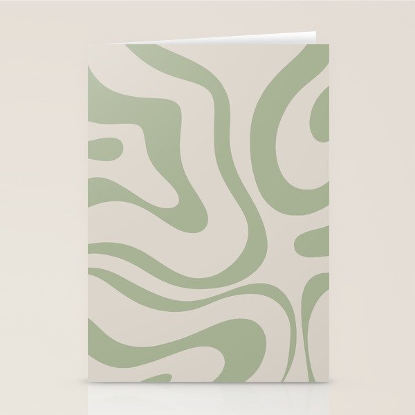Liquid Swirl Abstract Pattern in Almond and Sage Green Stationery Card Gallery Image 1