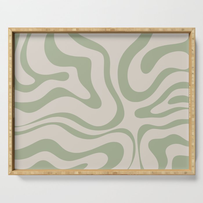 Liquid Swirl Abstract Pattern in Almond and Sage Green Serving Tray Gallery Image 1