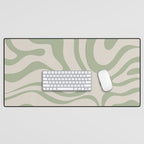 Liquid Swirl Abstract Pattern in Almond and Sage Green Desk Mat Gallery Image 1