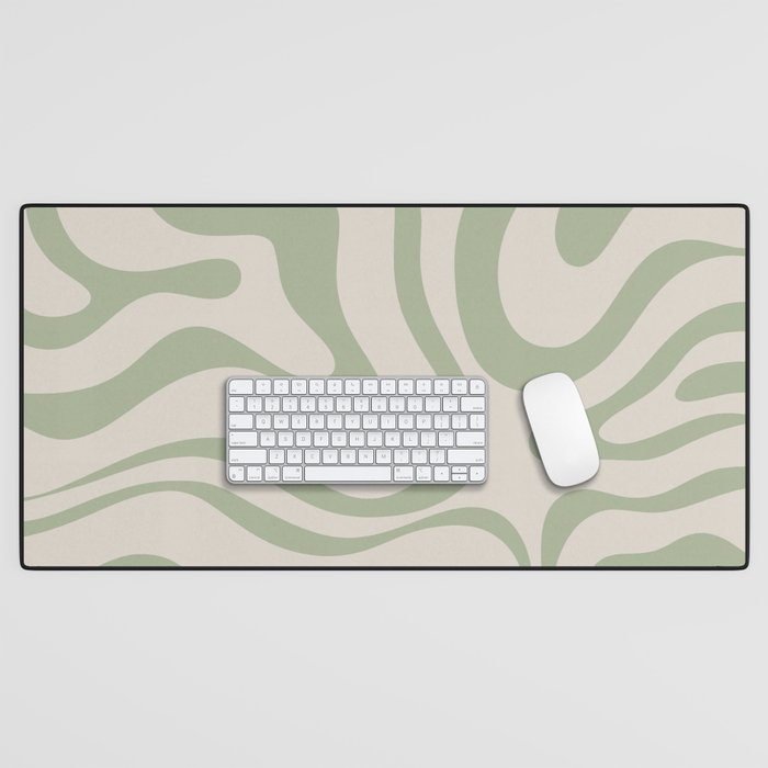 Liquid Swirl Abstract Pattern in Almond and Sage Green Desk Mat Gallery Image 1