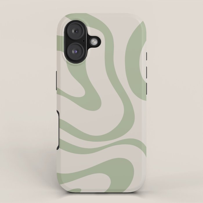 Liquid Swirl Abstract Pattern in Almond and Sage Green iPhone Case Gallery Image 1