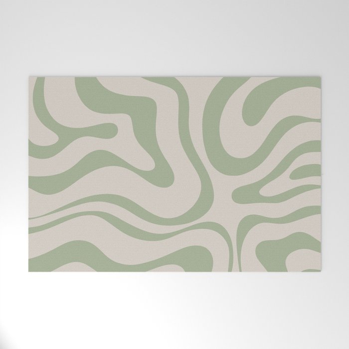 Liquid Swirl Abstract Pattern in Almond and Sage Green Welcome Mat Gallery Image 1