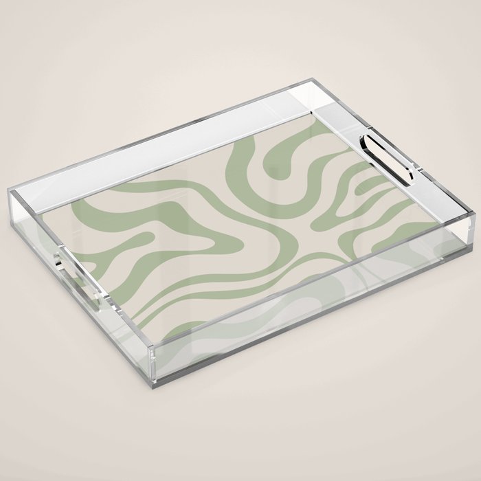 Liquid Swirl Abstract Pattern in Almond and Sage Green Acrylic Tray Gallery Image 1