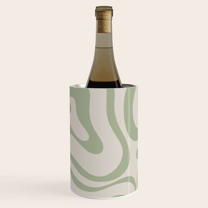 Liquid Swirl Abstract Pattern in Almond and Sage Green Wine Chiller Gallery Image 1