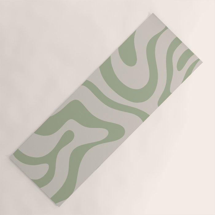 Liquid Swirl Abstract Pattern in Almond and Sage Green Yoga Mat Gallery Image 1