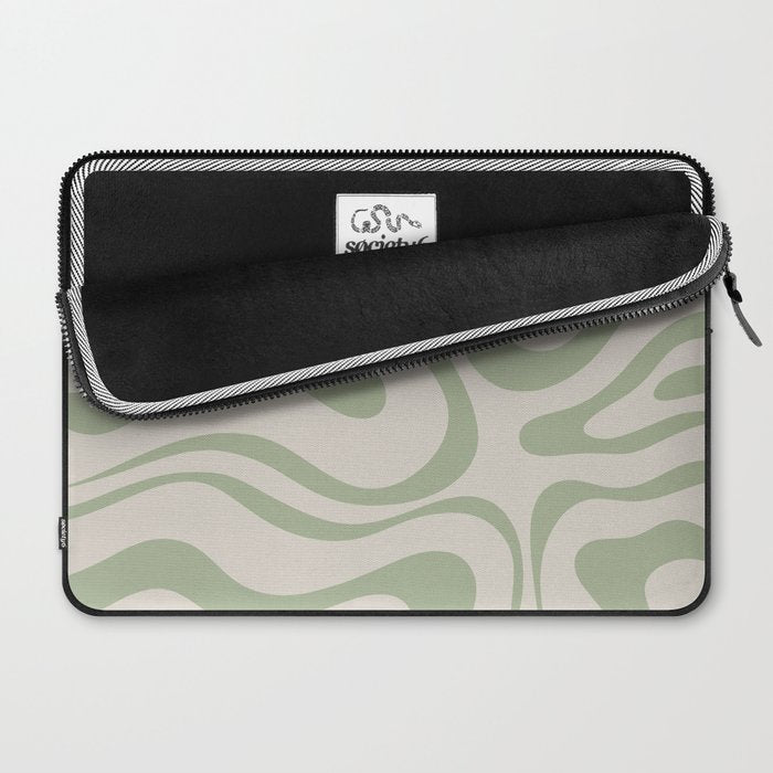 Liquid Swirl Abstract Pattern in Almond and Sage Green Laptop Sleeve Gallery Image 2