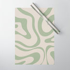 Liquid Swirl Abstract Pattern in Almond and Sage Green Wrapping Paper Gallery Image 1