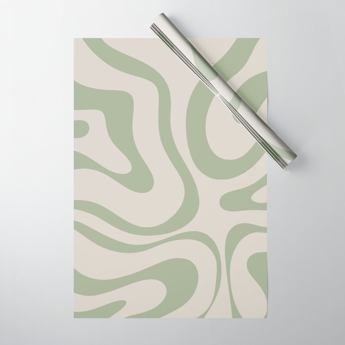 Liquid Swirl Abstract Pattern in Almond and Sage Green Wrapping Paper Gallery Image 1