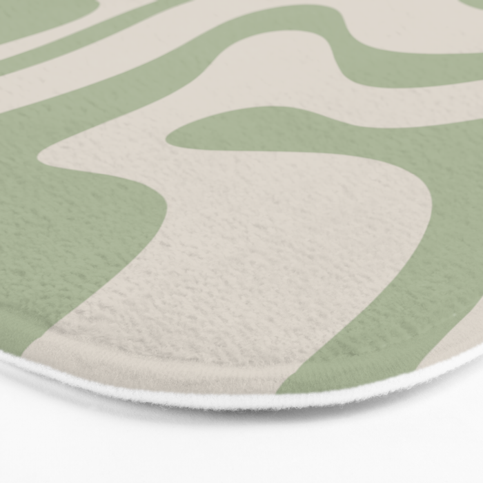 Liquid Swirl Abstract Pattern in Almond and Sage Green Bath Mat Gallery Image 3