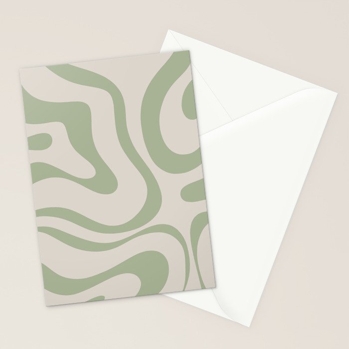 Liquid Swirl Abstract Pattern in Almond and Sage Green Stationery Card Gallery Image 2