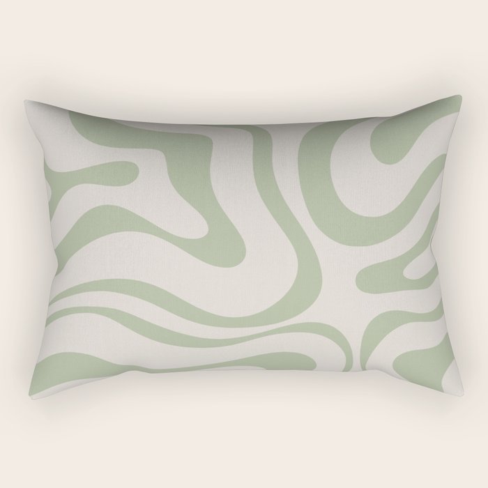 Liquid Swirl Abstract Pattern in Almond and Sage Green Rectangular Pillow Gallery Image 2