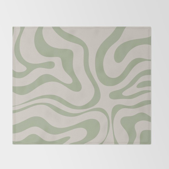 Liquid Swirl Abstract Pattern in Almond and Sage Green Throw Blanket Gallery Image 2