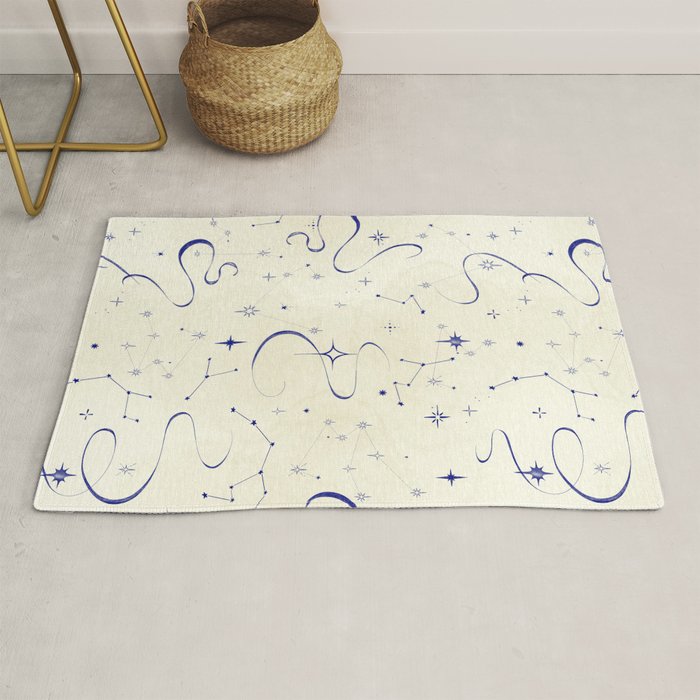 White and dark blue mystical starry night Rug Gallery Image 1
