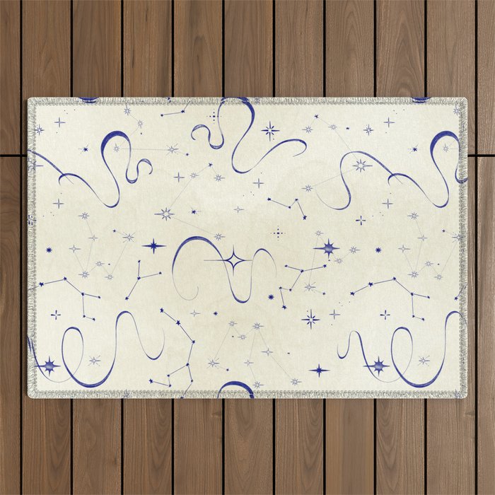 White and dark blue mystical starry night Outdoor Rug Gallery Image 1