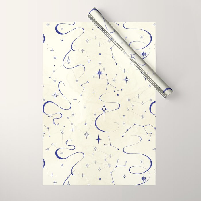 White and dark blue mystical starry night Wrapping Paper Gallery Image 1