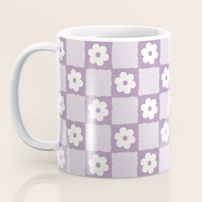 Retro Daisy Flower Checker in Purple Coffee Mug Gallery Image 3