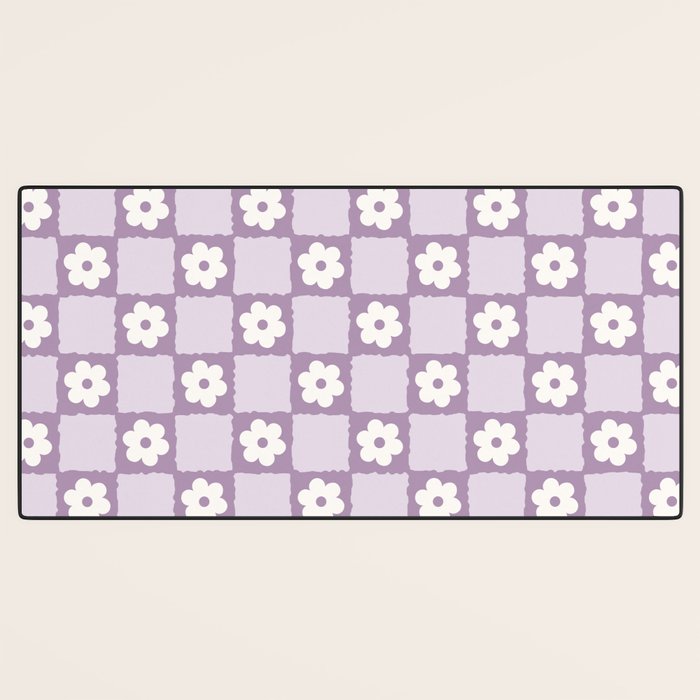 Retro Daisy Flower Checker in Purple Desk Mat Gallery Image 3