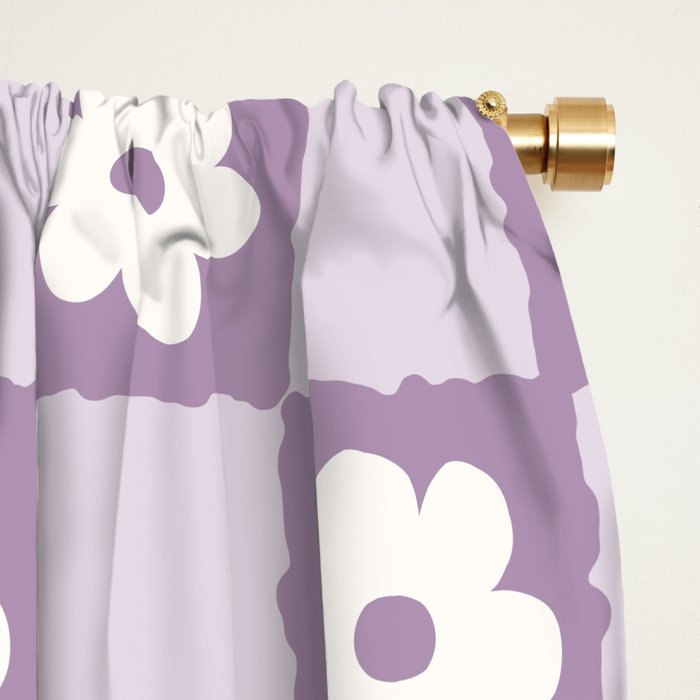 Retro Daisy Flower Checker in Purple Window Curtain Gallery Image 2