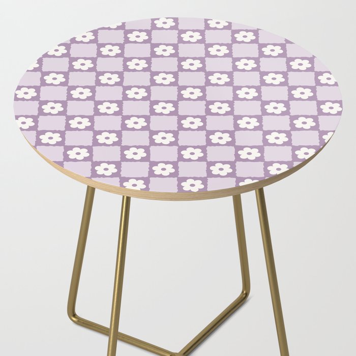 Retro Daisy Flower Checker in Purple Side Table Gallery Image 2