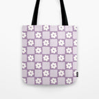 Retro Daisy Flower Checker in Purple Tote Bag Gallery Image 1