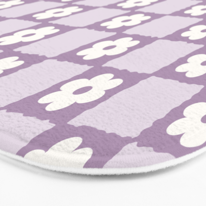 Retro Daisy Flower Checker in Purple Bath Mat Gallery Image 3