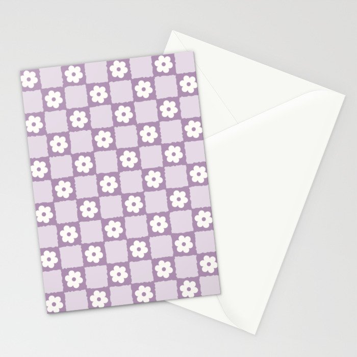 Retro Daisy Flower Checker in Purple Stationery Card Gallery Image 2