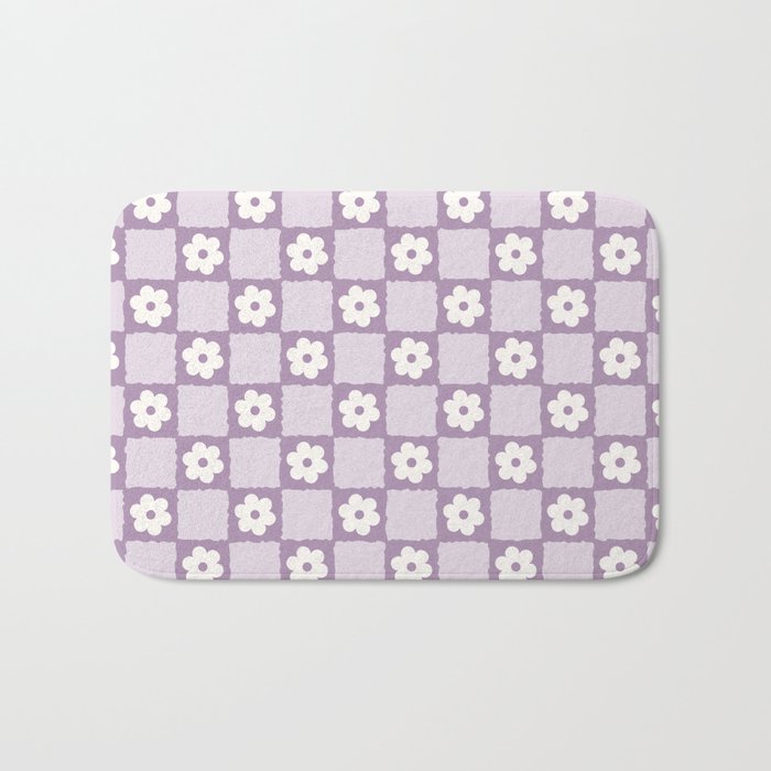 Retro Daisy Flower Checker in Purple Bath Mat Gallery Image 1