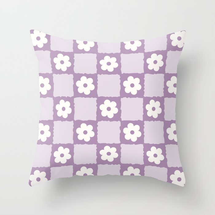 Retro Daisy Flower Checker in Purple Throw Pillow Gallery Image 6