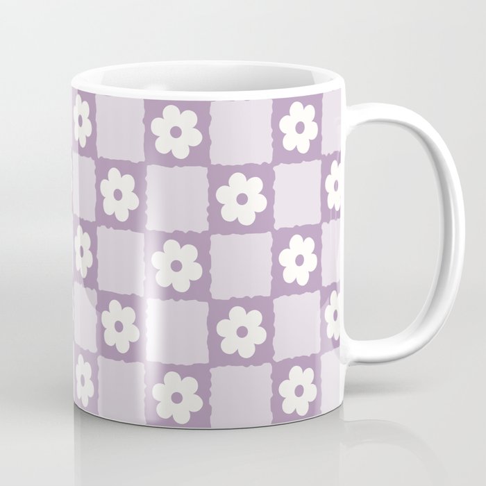 Retro Daisy Flower Checker in Purple Coffee Mug Gallery Image 1